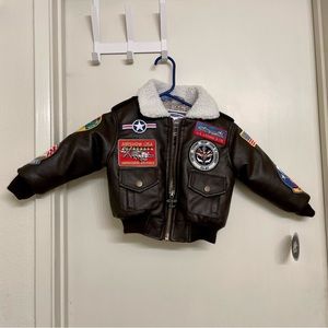 Up and Away 2T bomber jacket in brown with 9 patches